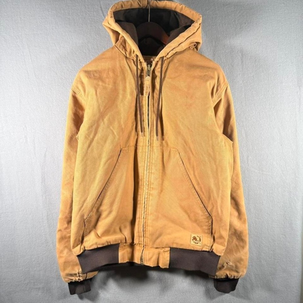 Tan Berne Carhartt Style Canvas Workwear Hooded Jacket Medium